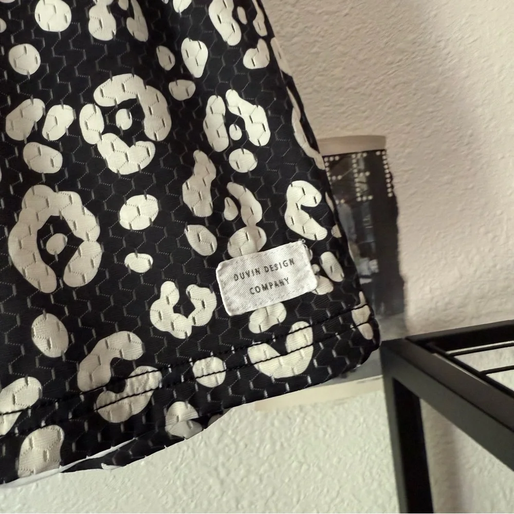 DUVIN black and white leopard cheetah‎ animal elastic waist mesh shorts